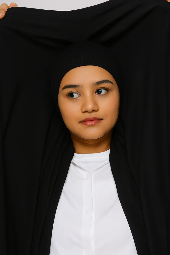 Instant Magnetic Hijab - Hijab + Cap + Magnets-Black