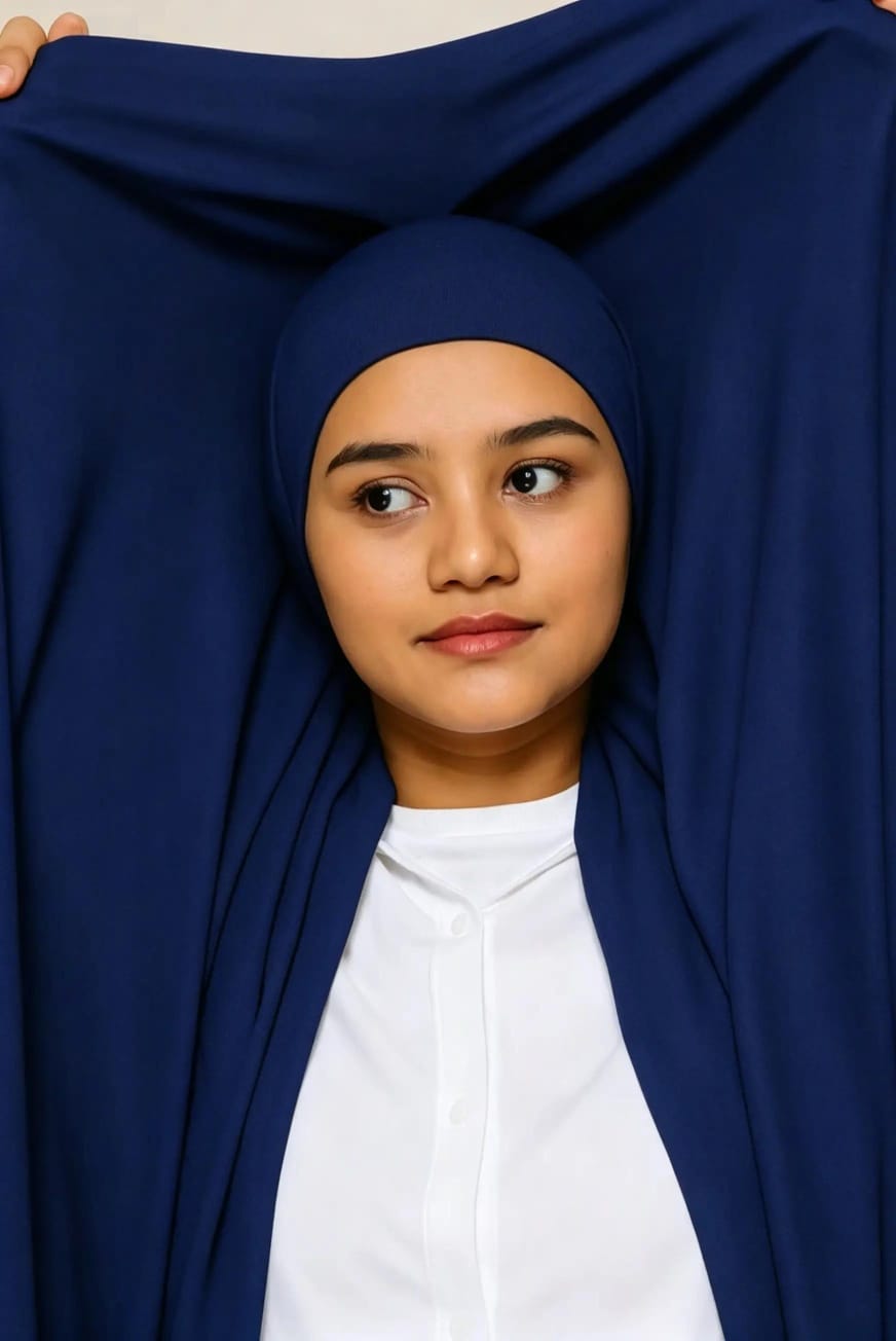 Instant Magnetic Hijab - Hijab + Cap + Magnets-Navy Blue