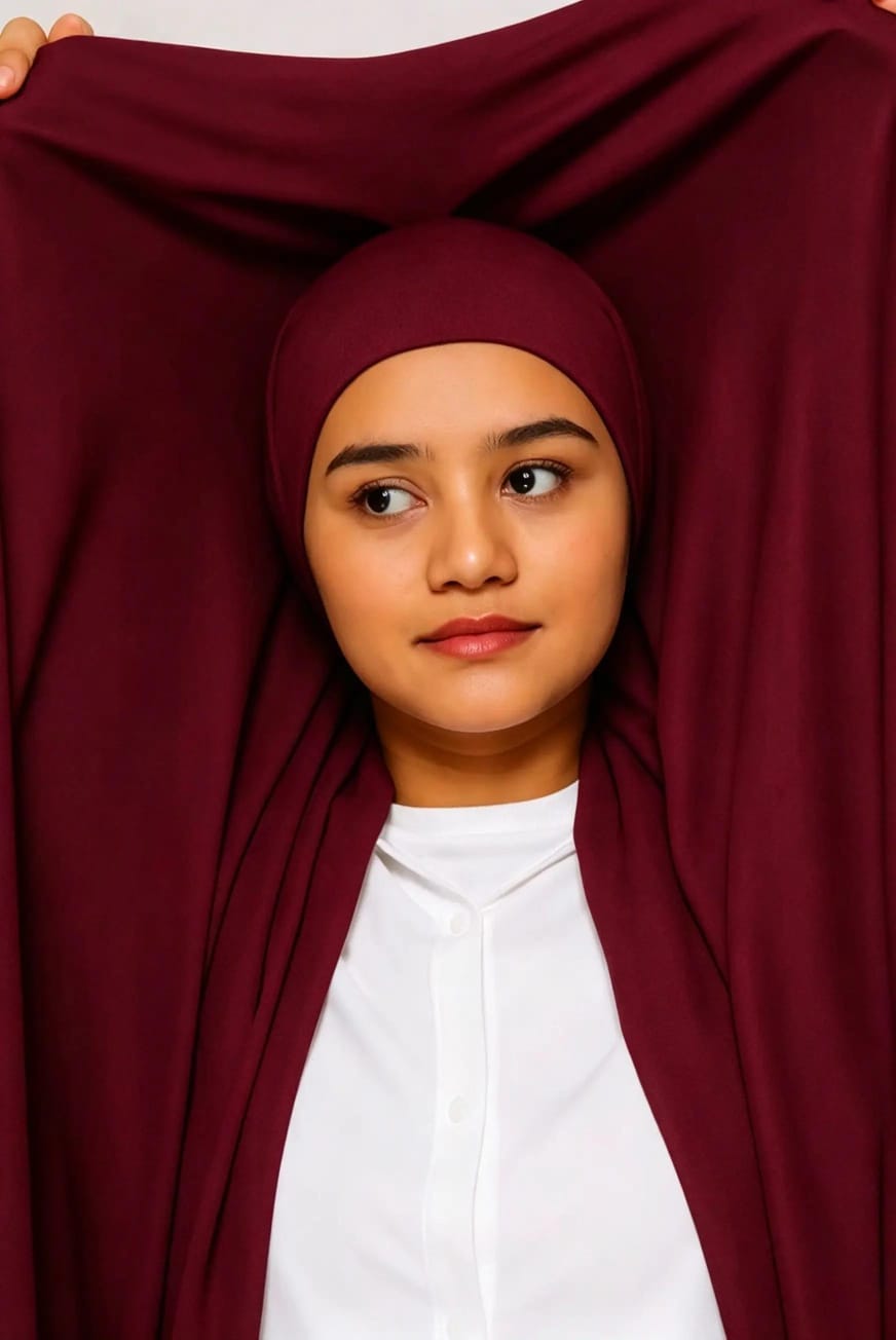 Instant Magnetic Hijab - Hijab + Cap + Magnets-Maroon